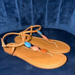 Madden Girl Pebble Tan Sandals with Colorful Stone Accents Size 9.5
